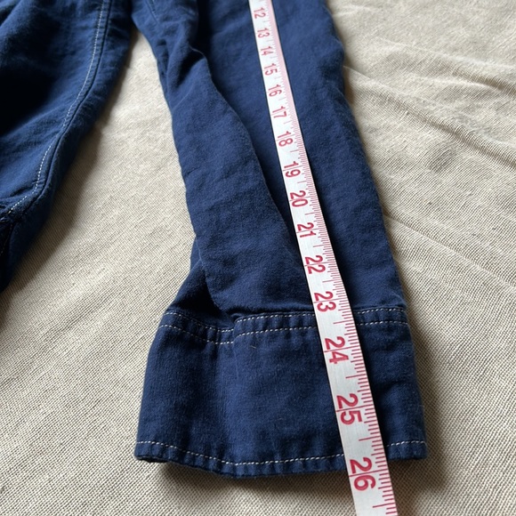 Navy blue white contrast stitch long sleeve cotton shirt workwear style EUC - Picture 10 of 10